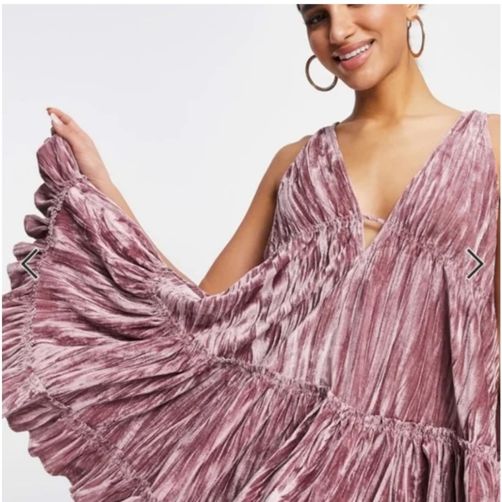 Free People Crushed Velvet Swing Mini Dress DUSTY Mauve M